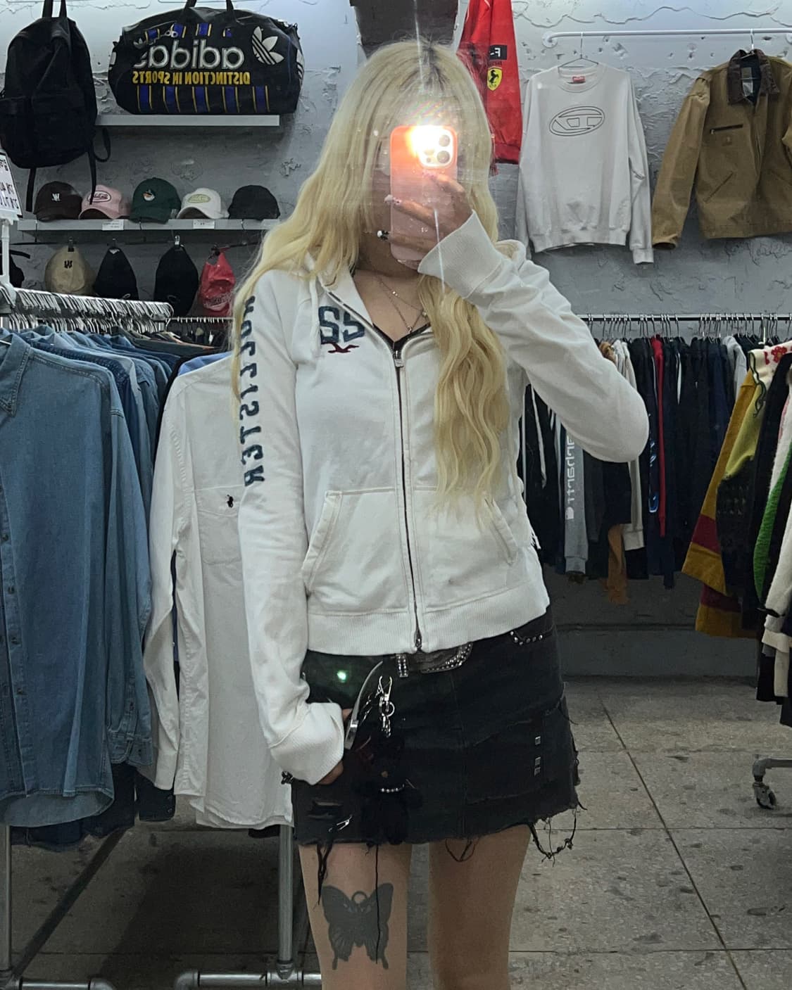 착샷O 홀리스터 화이트블루 암레터링 후드집업 상품이미지6