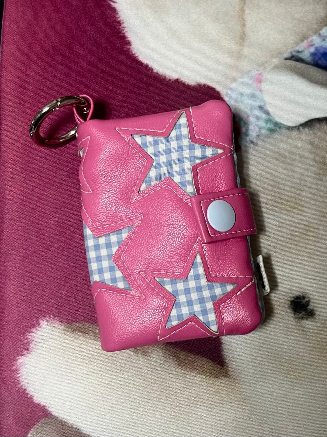 퍼피북클럽 카드 지갑 깅엄핑크 핑크 파랑 블루 체크 상품이미지1