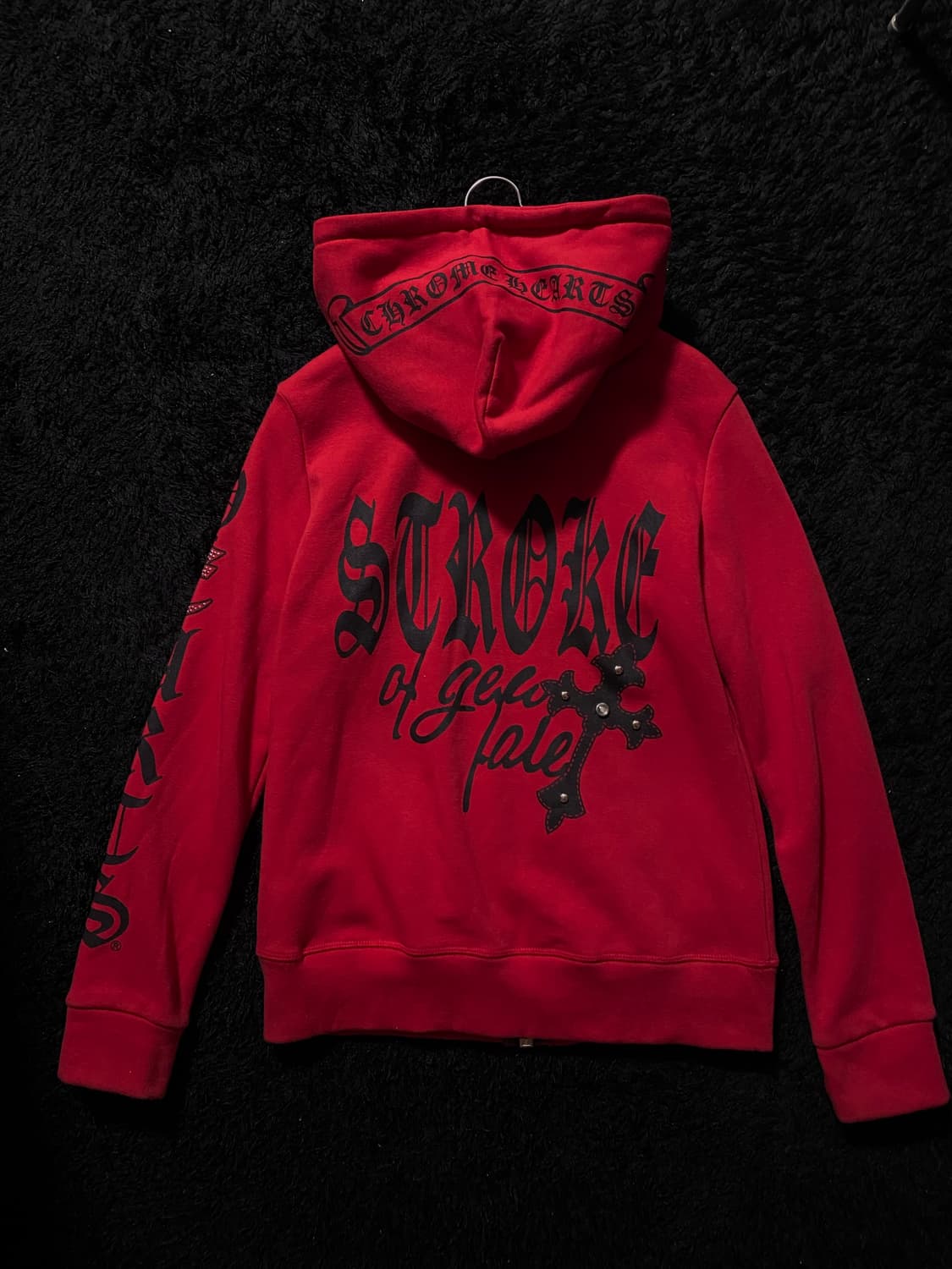 아케호무 펑크 프린팅 레터링 레드 후드집업 상품이미지2