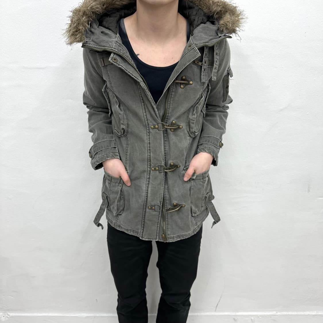 Denim buckle detail fur jacket 상품이미지2