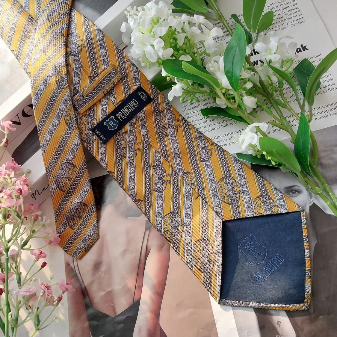 프린치피오 실크 옐로우 레지멘탈 넥타이 10.2cm A+등급 K1705
 상품이미지6