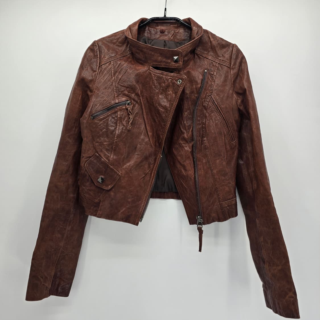 브라운 레더 크롭 라이더 자켓 XS 상품이미지1
