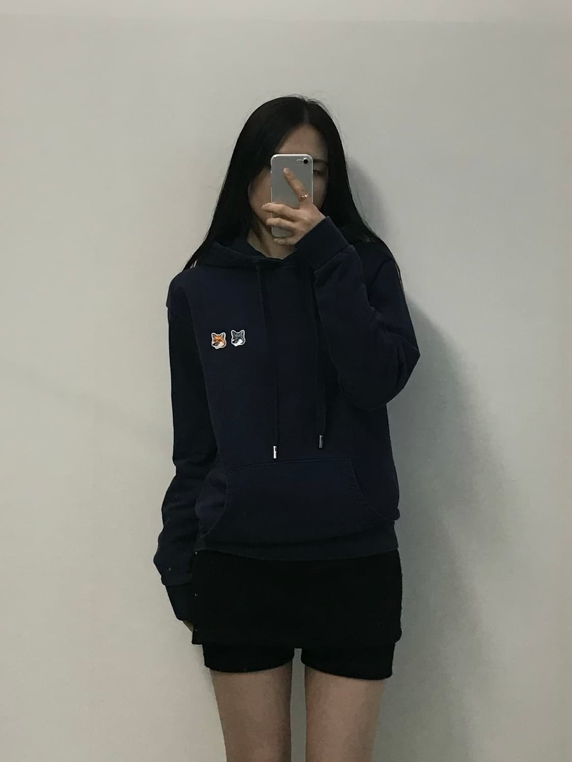 메종키츠네 더블 폭스 헤드 네이비 후드티 상품이미지1