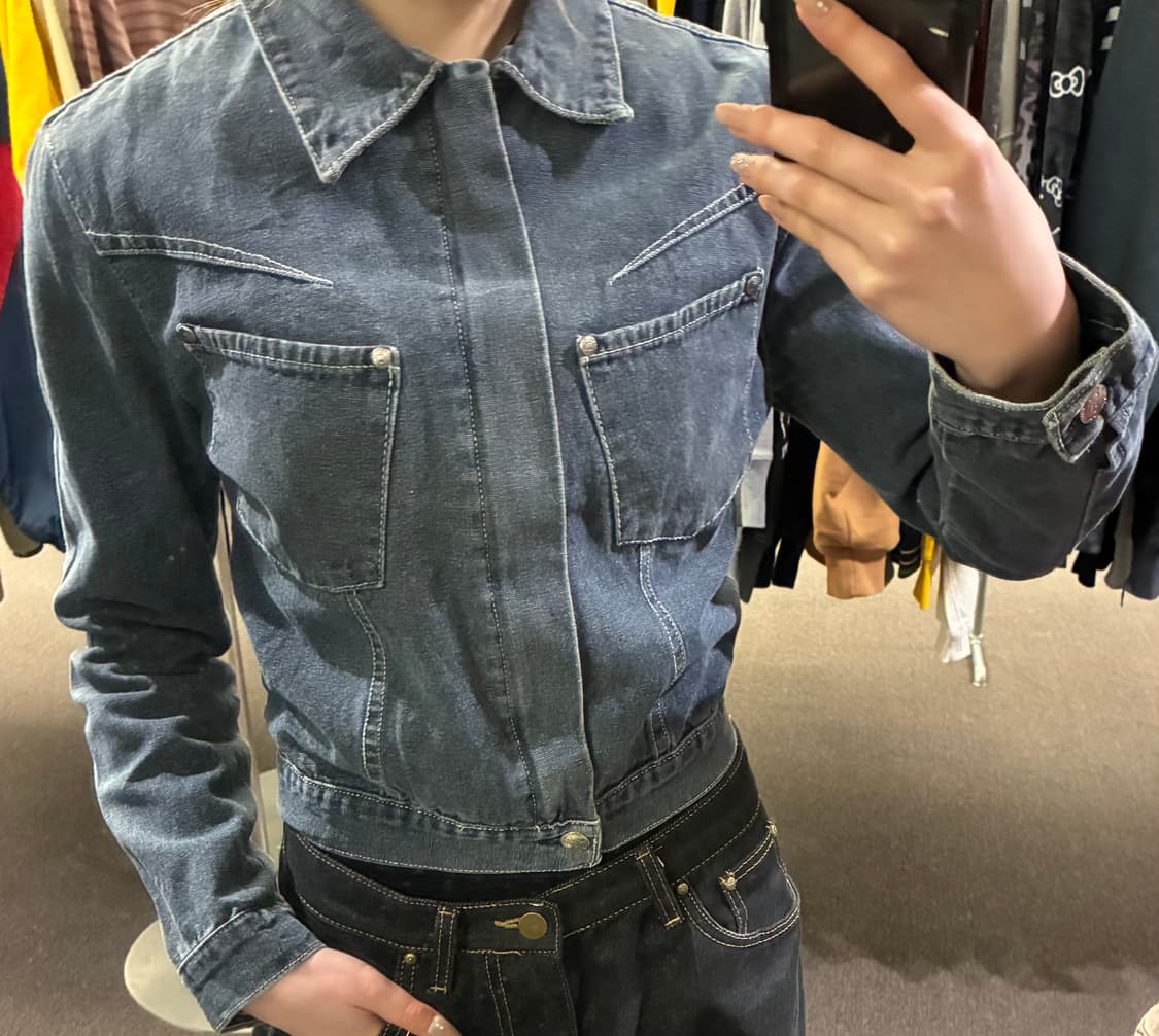 1)Vintage 여성 흑청 데님 집업 자켓 상품이미지2