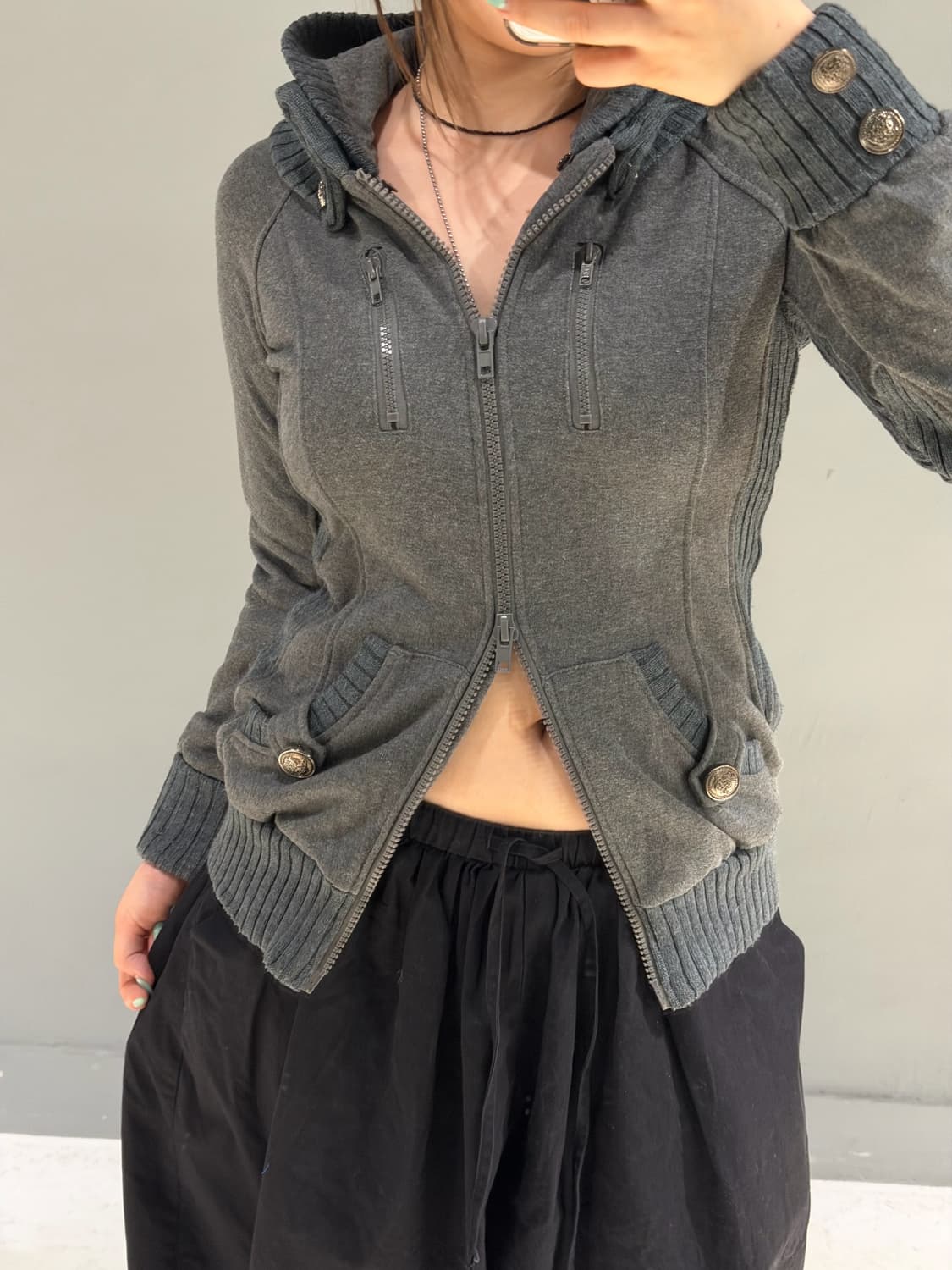high-neck ribbed detail hood zip-up 상품이미지6