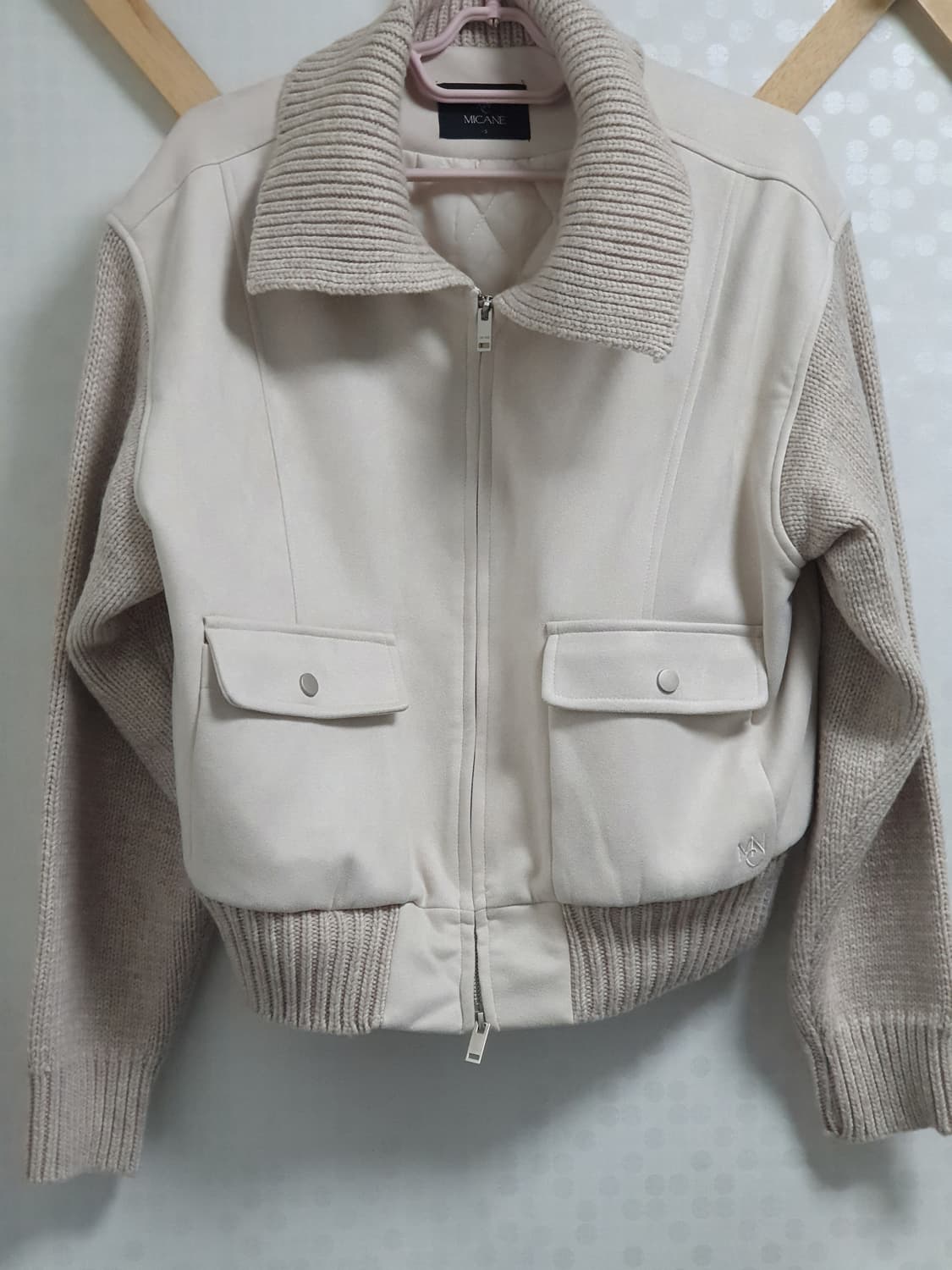 (새상품) 미케네 울 혼방 니트 배색 점퍼 상품이미지1