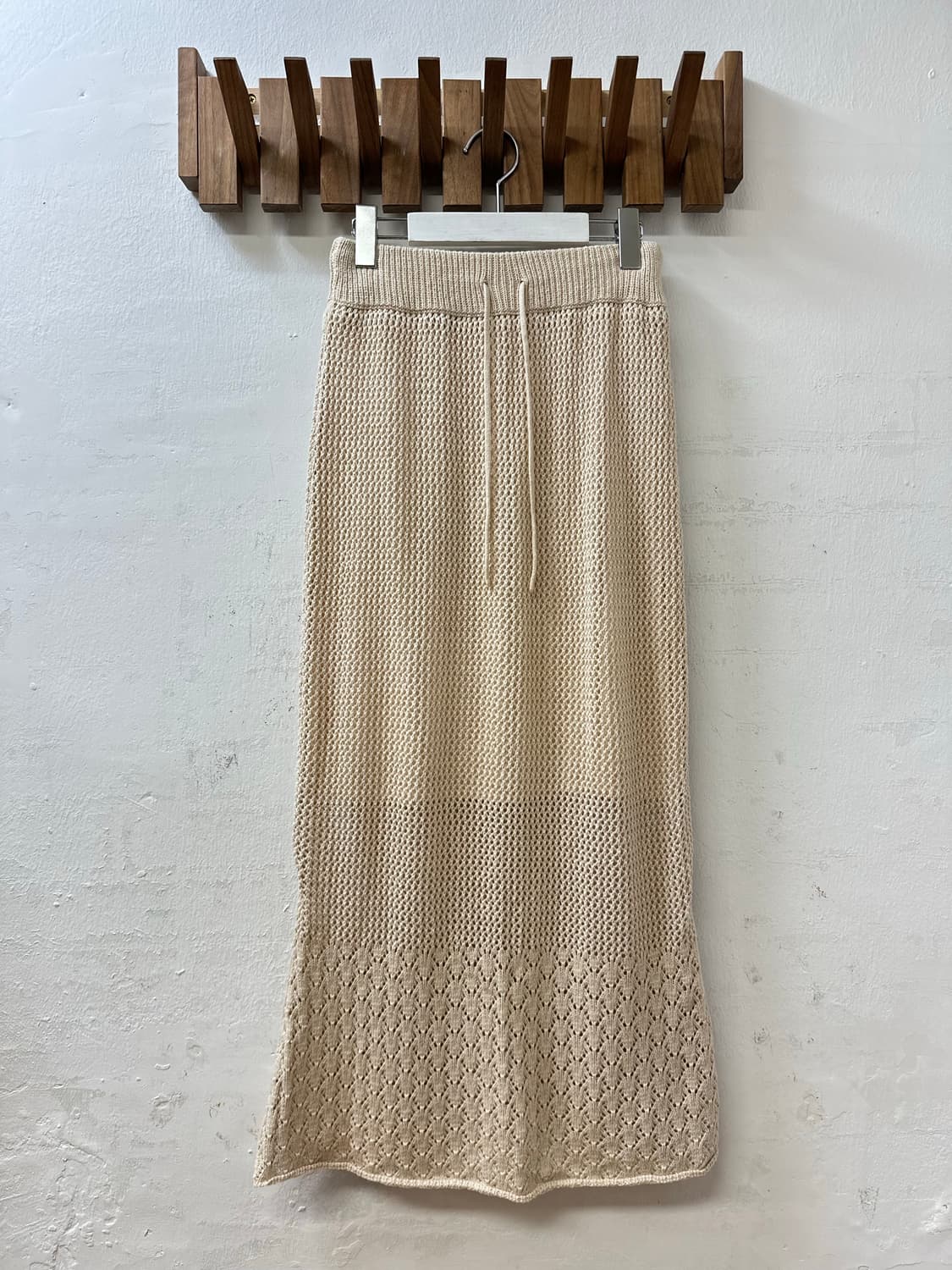 일본빈티지 아이보리 썸머 니트 레이스 짜임 밴딩 롱 스커트  상품이미지1