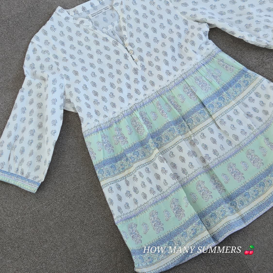 Honeysukle rose 화이트 블루/그린 패턴 블라우스 상품이미지3