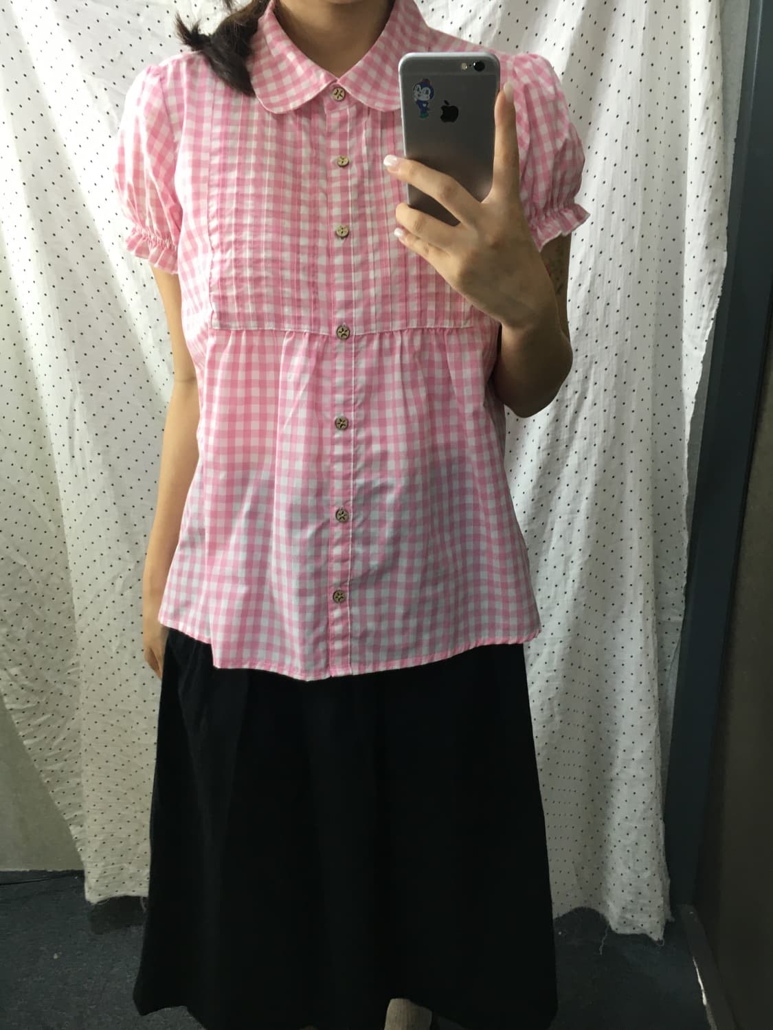 핑크 체크 홍콩 블라우스 상품이미지2