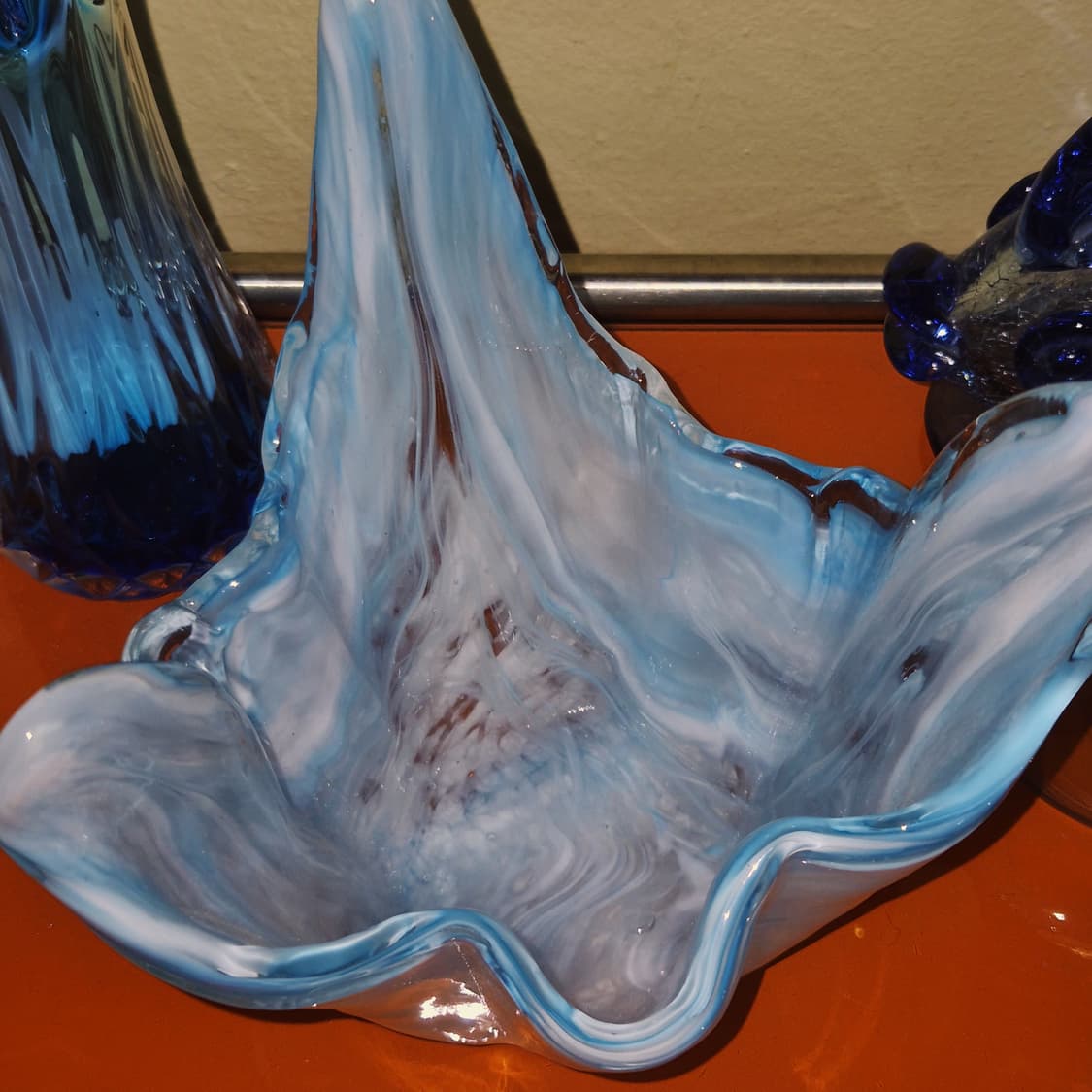 70s 이와타 핸드블로운 아쿠아 마블 산호 꽃병 상품이미지7