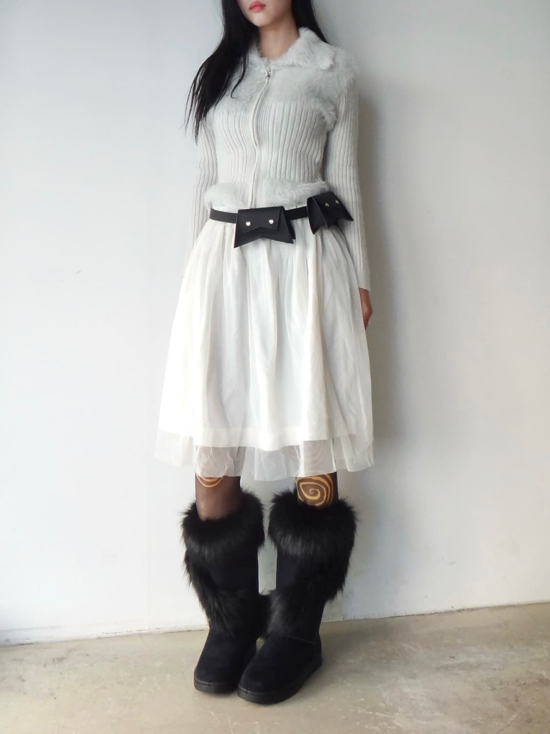 Warm rib 2 way fur cardigan / light grey 상품이미지6