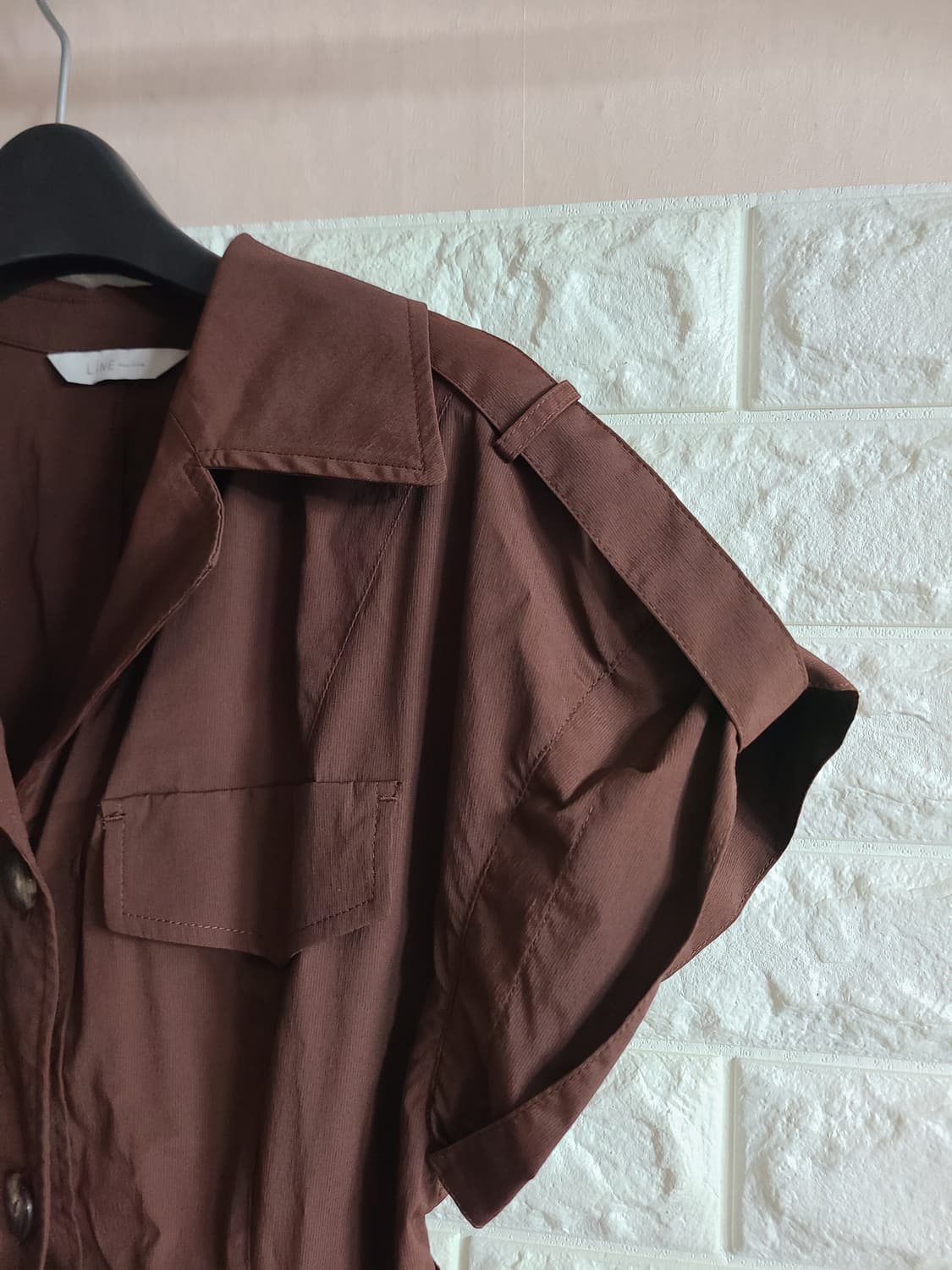 라인 브라운 반팔 셔츠형 원피스(55) 상품이미지2