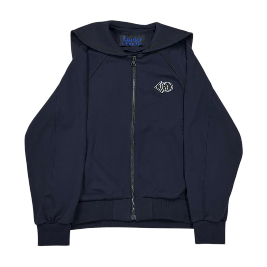 럭키슈에뜨 세일러 카라 백 프린트 집업 저지 점퍼 네이비 36 상품이미지1