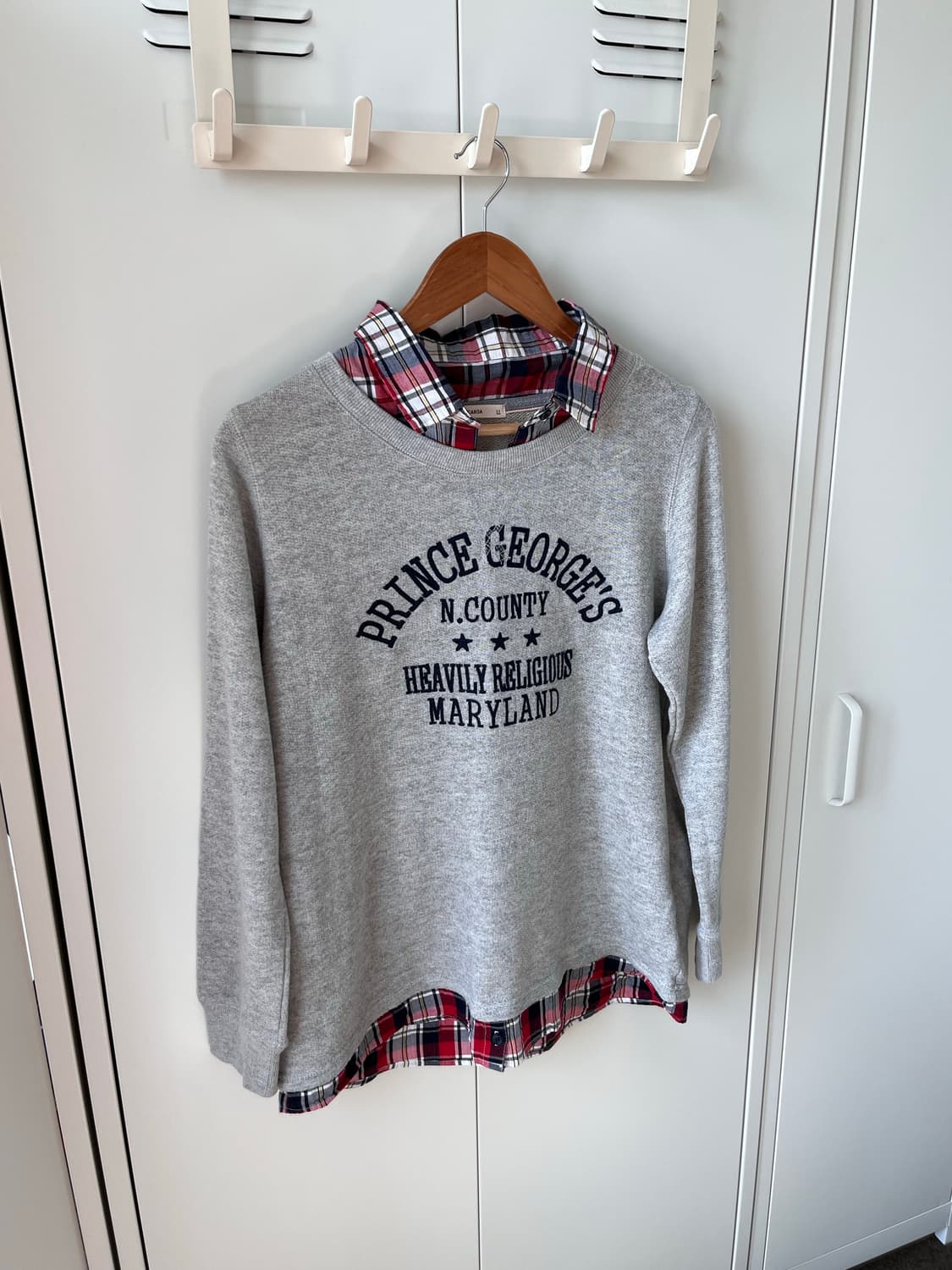 Sugaroa 체크 셔츠 레이어드 맨투맨 티셔츠 상품이미지3