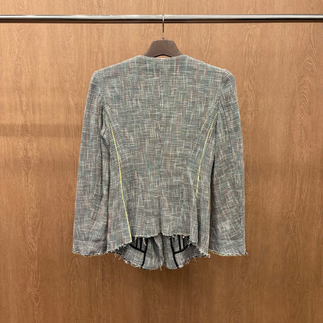 시스템 긴팔 트위드 자켓 미니멀 후크 여밈 오픈 프런트 디테일 그레이 상품이미지3