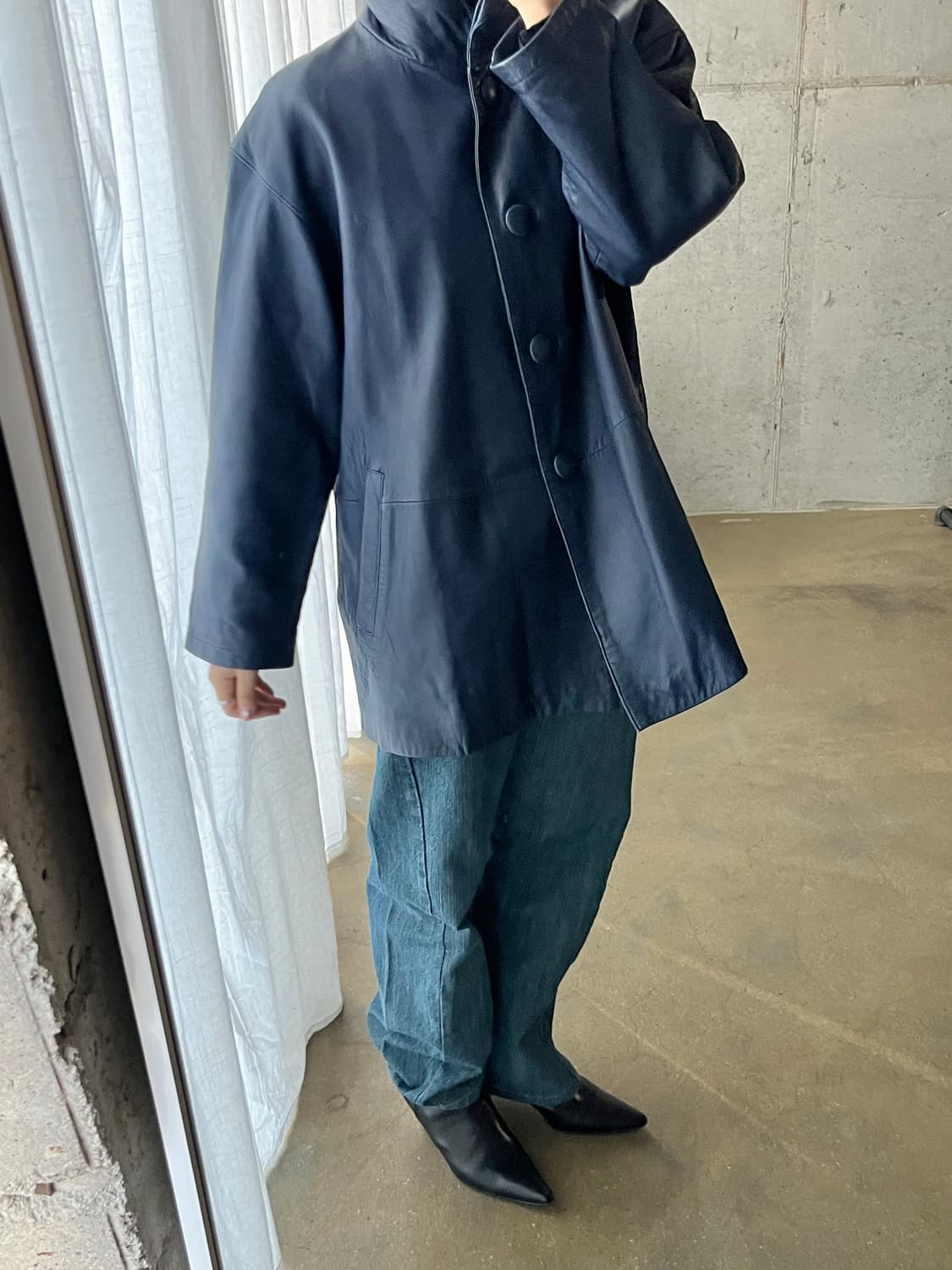 (Rare)90s Lambskin 천연 양가죽 자켓 딥네이비 블루 상품이미지4