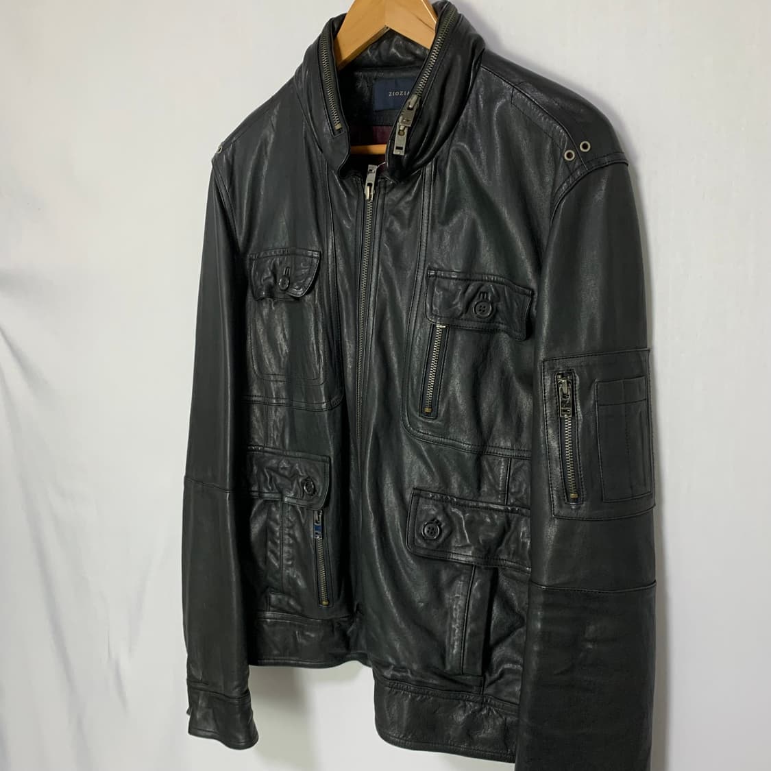 지오지아 ziozia 블랙 지퍼 모크넥 포켓 양가죽 자켓 리얼레더 상품이미지8