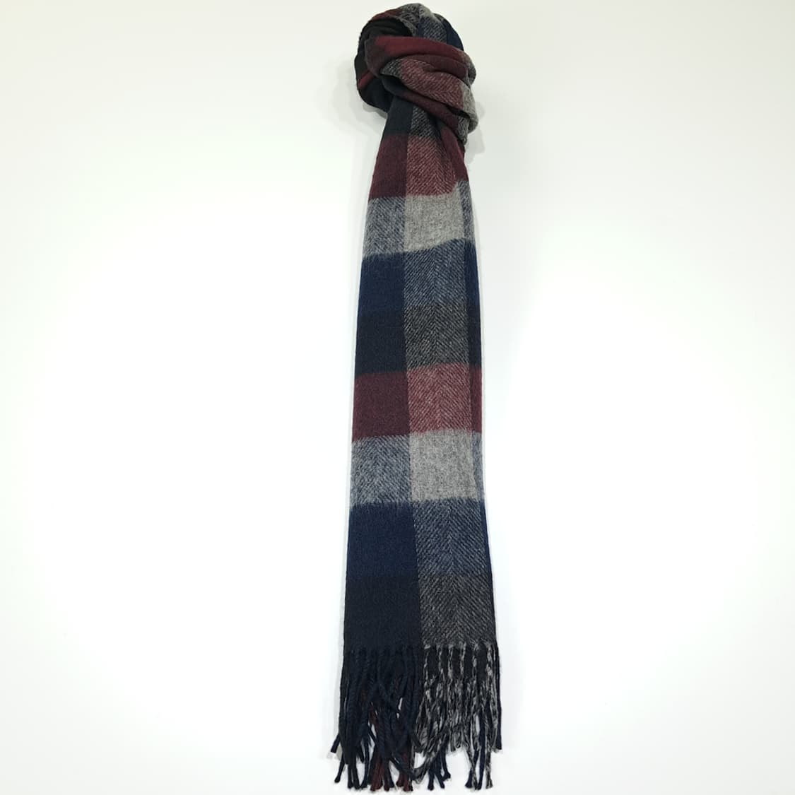 MX520 바버 울 헤링본 멀티 블록 체크 네이비 머플러 목도리 상품이미지5