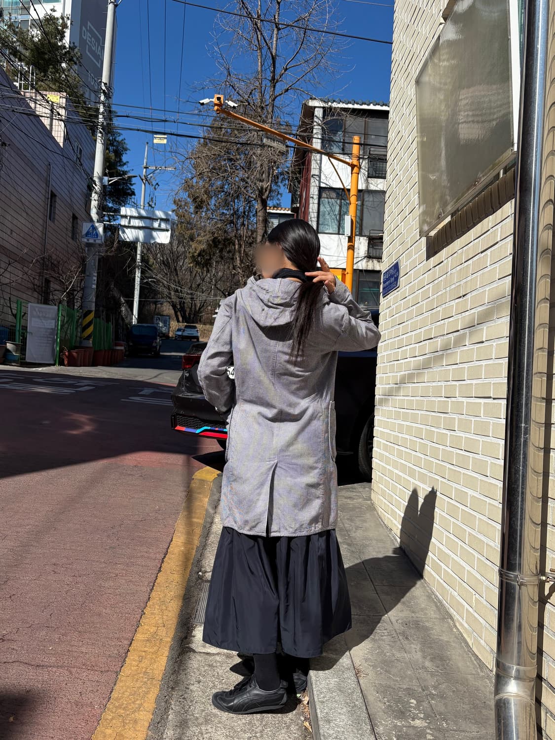 단톤 체크 후드 코트 상품이미지3