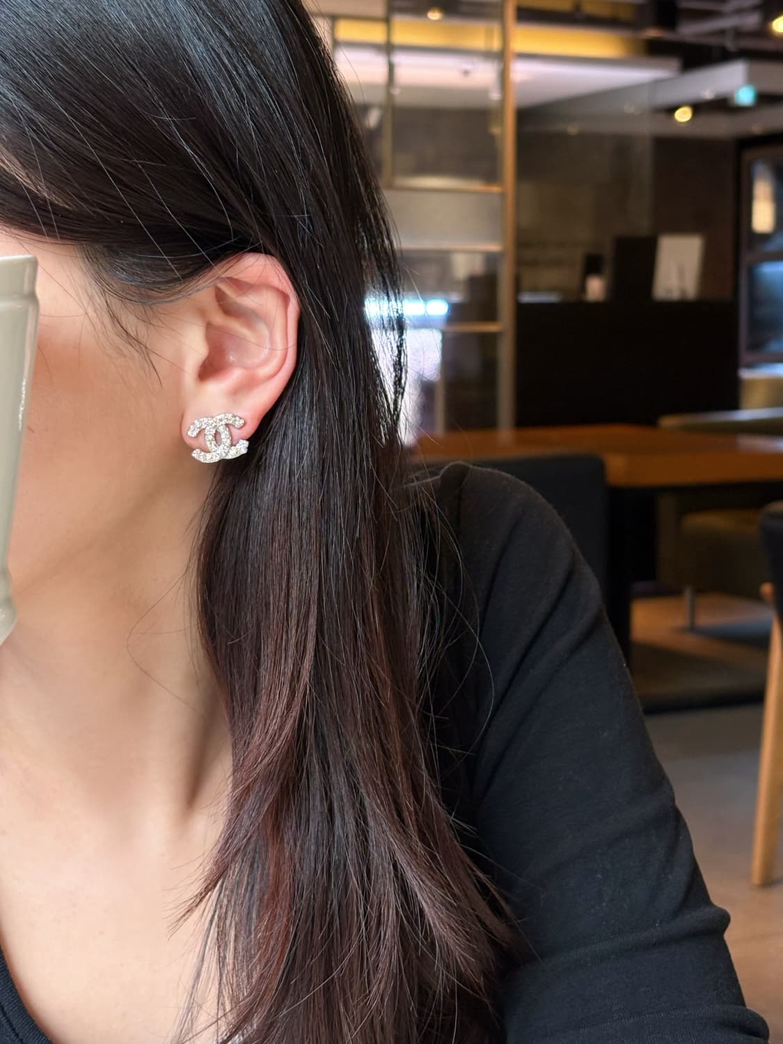 샤넬 정품 업사이클링 cc로고 진주 펄 크리스탈 귀걸이 상품이미지4