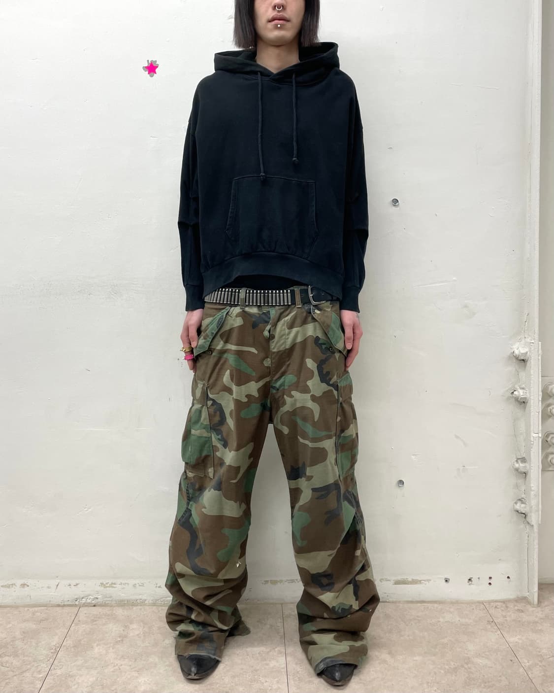 sleeve shirring black hoodie  상품이미지3