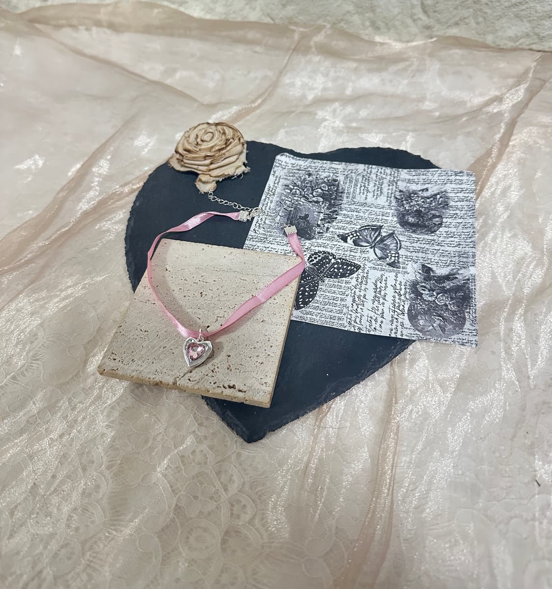 빈티지  리본 하트 펜턴트 초커 목걸이 상품이미지2