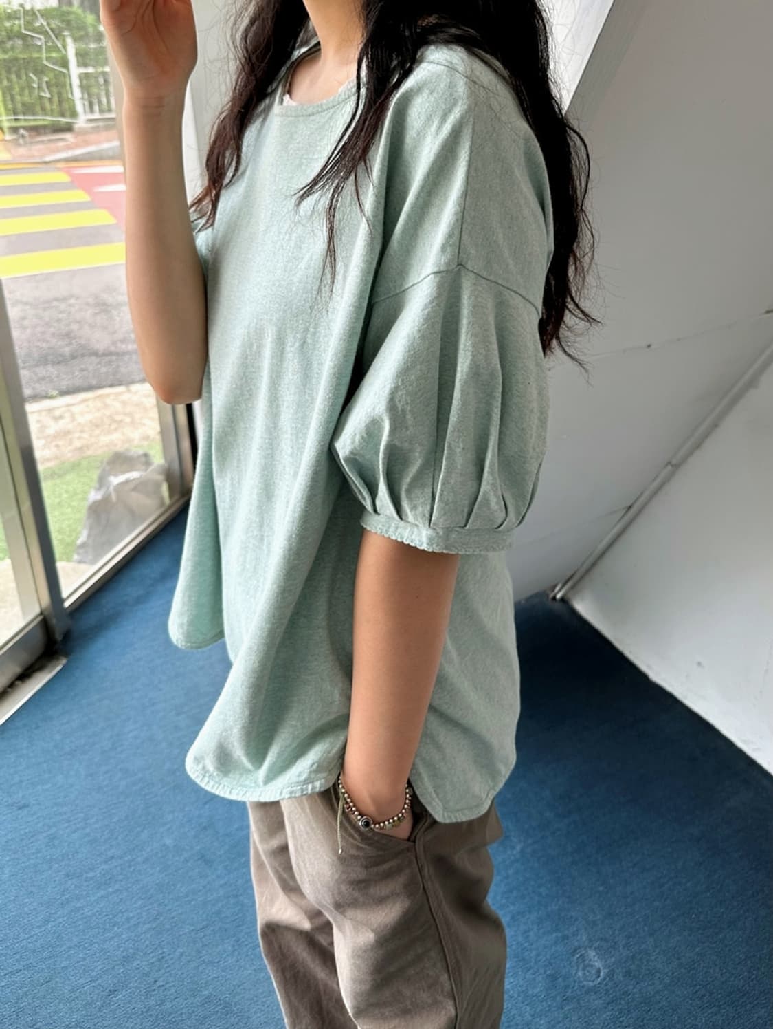 Cotton puff sleeve design pullover top 상품이미지7