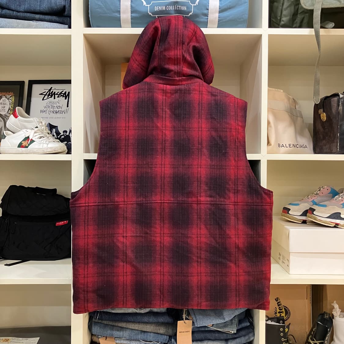 리바이스 체크 패턴 리버시블 후드 패딩 조끼 XL 상품이미지2