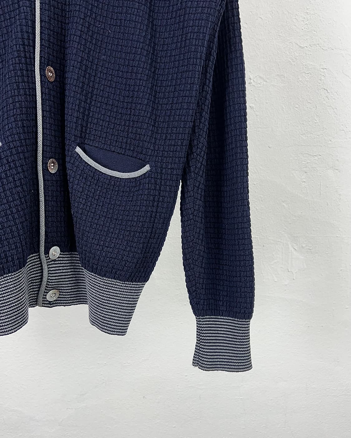 90s 크리스찬 디올 네이비 와플 배색 니트 가디건 상품이미지5