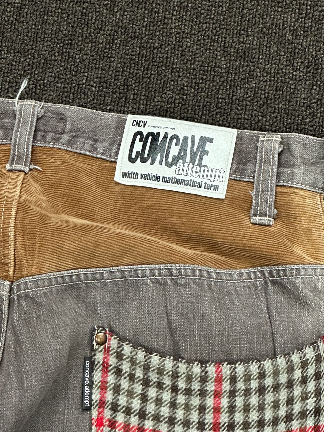 M)CONCAVE vintage 체크 패턴 코듀로이 레이어드 데님팬츠 상품이미지8
