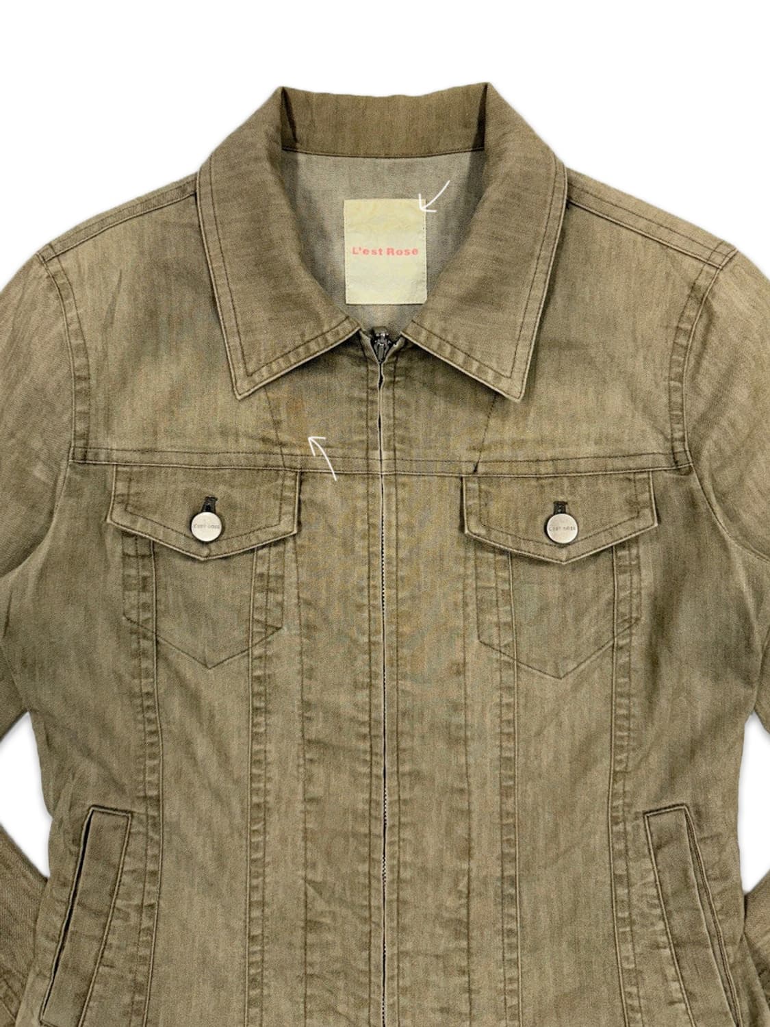 빈티지 L'est rose 라이트 카키 브라운 모리 레이스 집업 자켓 상품이미지3