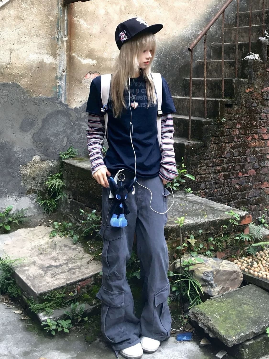 레이어드 스트라이프 롱슬리브 루즈핏 반팔 티셔츠 상품이미지3