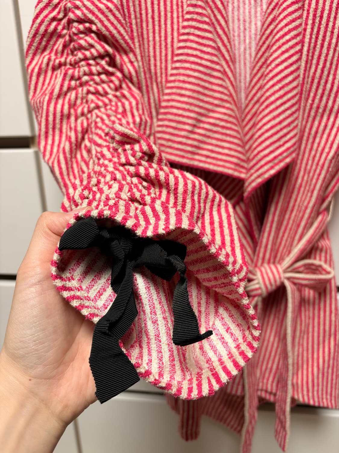 샤넬 핑크 스트라이프 셔링 자켓 34 정품 상품이미지5