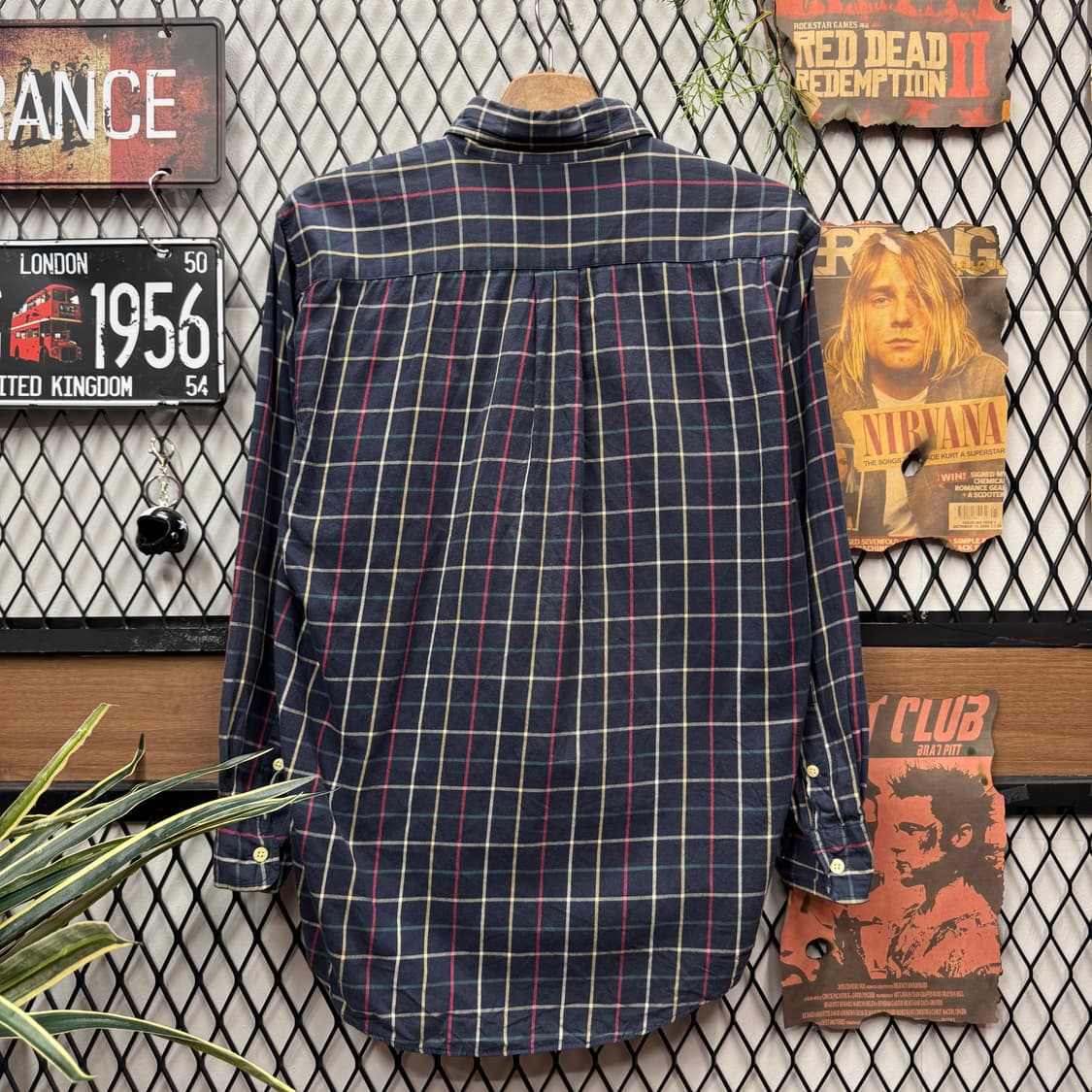 90s 버버리 스트라이프 긴팔 셔츠 전면 원포켓 포인트 네이비 그레이 상품이미지2