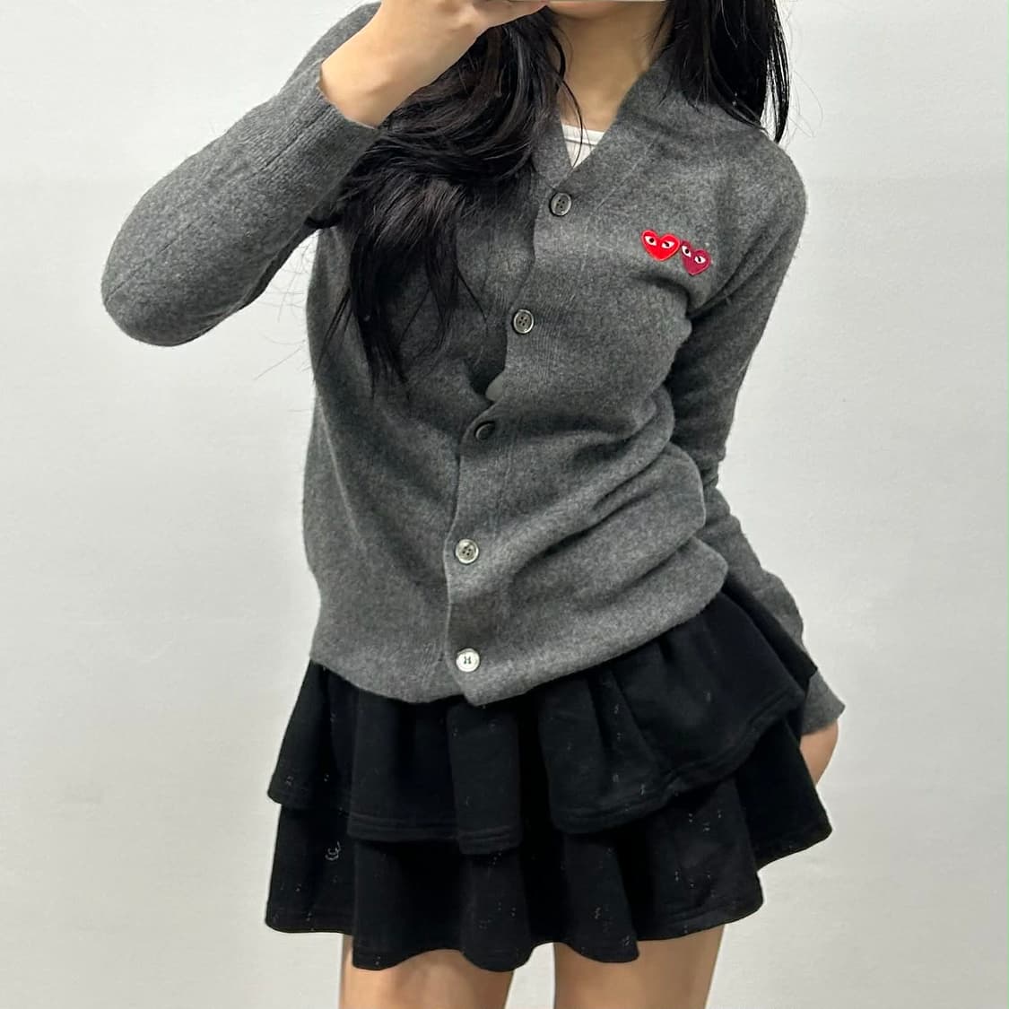 꼼데가르송 그레이 더블 와펜 램스울 니트 가디건(M) 상품이미지1