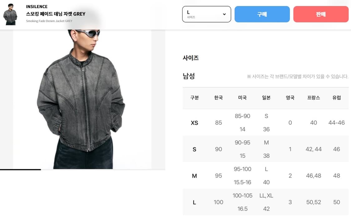 INSILENCE 인사일런스 스모킹 페이드 데님 자켓 (L) 새상품급 상품이미지8