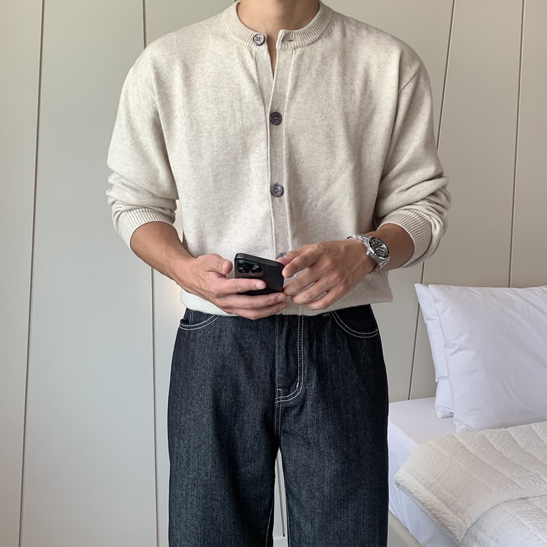 [XL] 베이직 소프트 오트밀 라운드 니트 가디건 상품이미지2