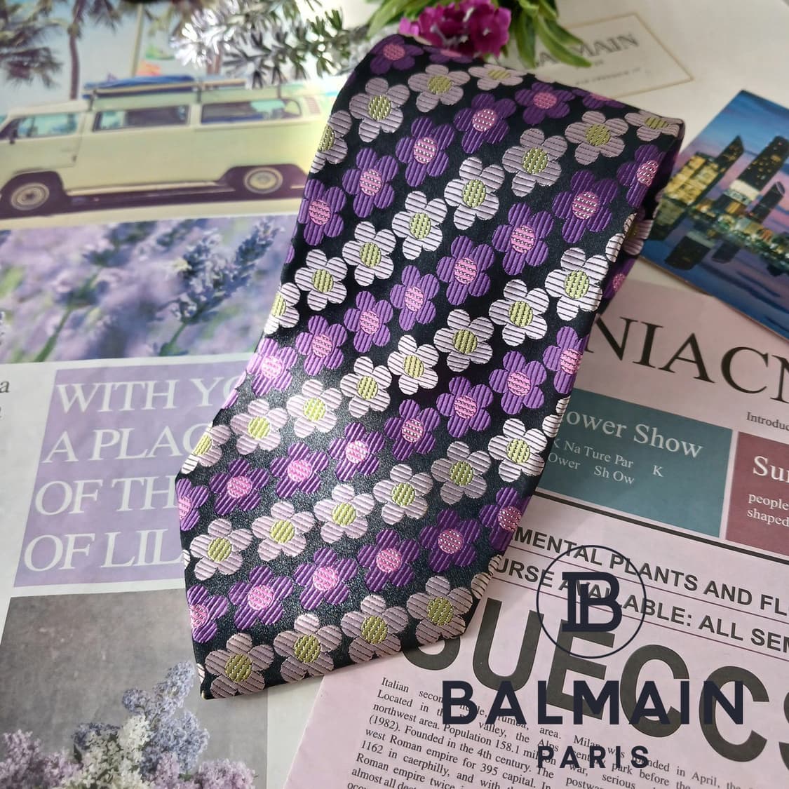 발망 실크 퍼플 플라워 패턴 넥타이 9.5cm A+등급 A19449
 상품이미지1