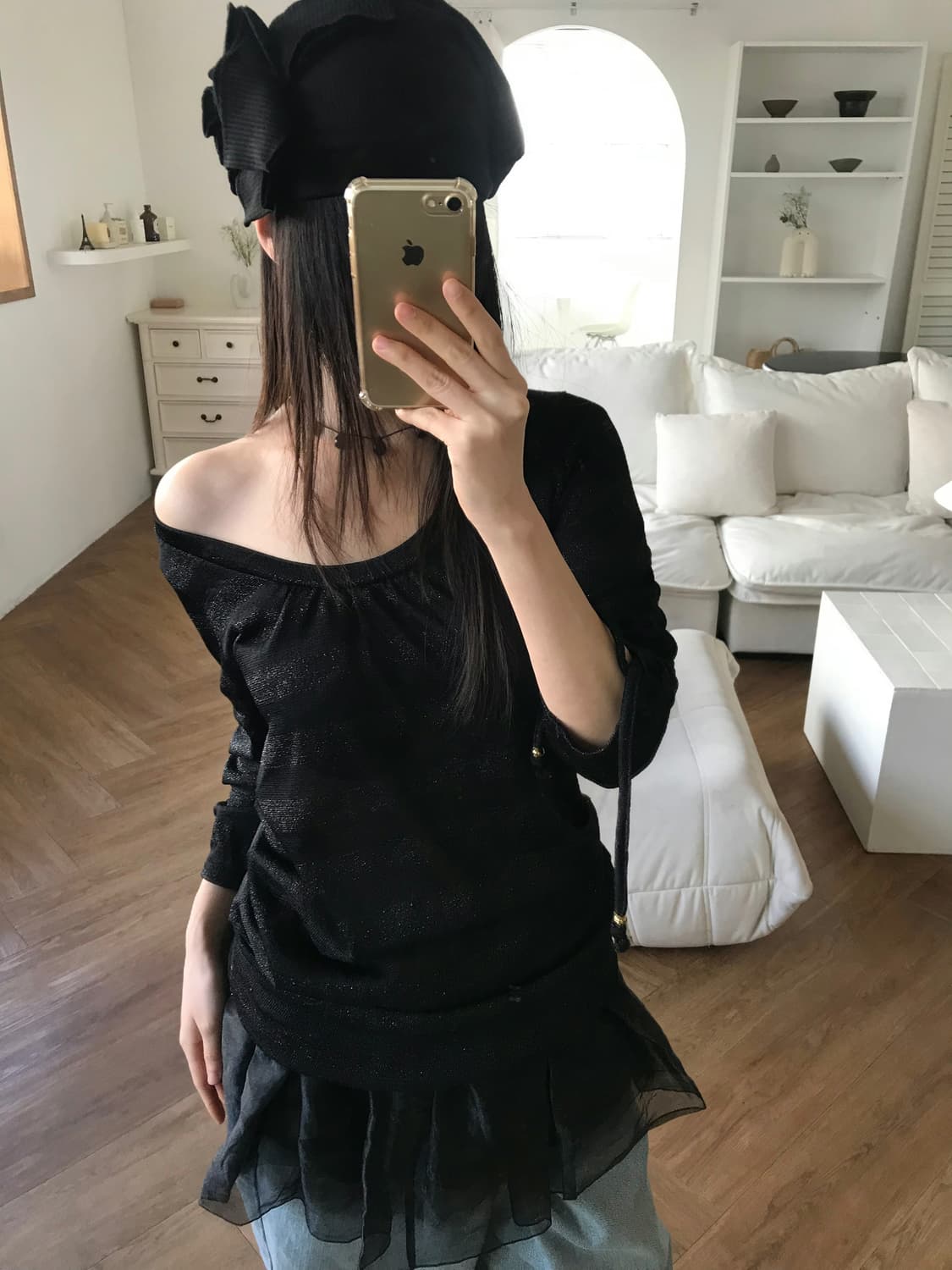 vintage stripe pattern shirring top 상품이미지2