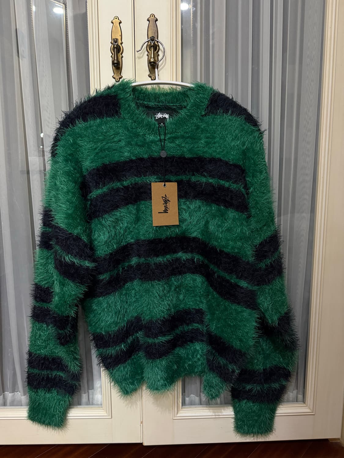 스투시 헤어리 스트라이프 크루 (그린 / S) 상품이미지4