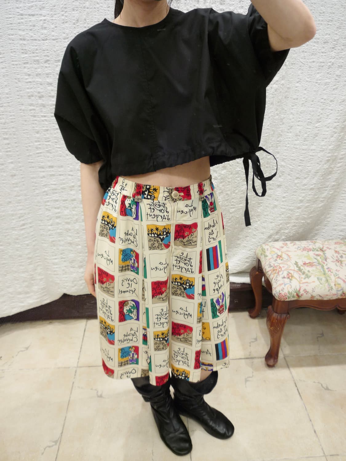 drawstring drape black blouse 상품이미지2