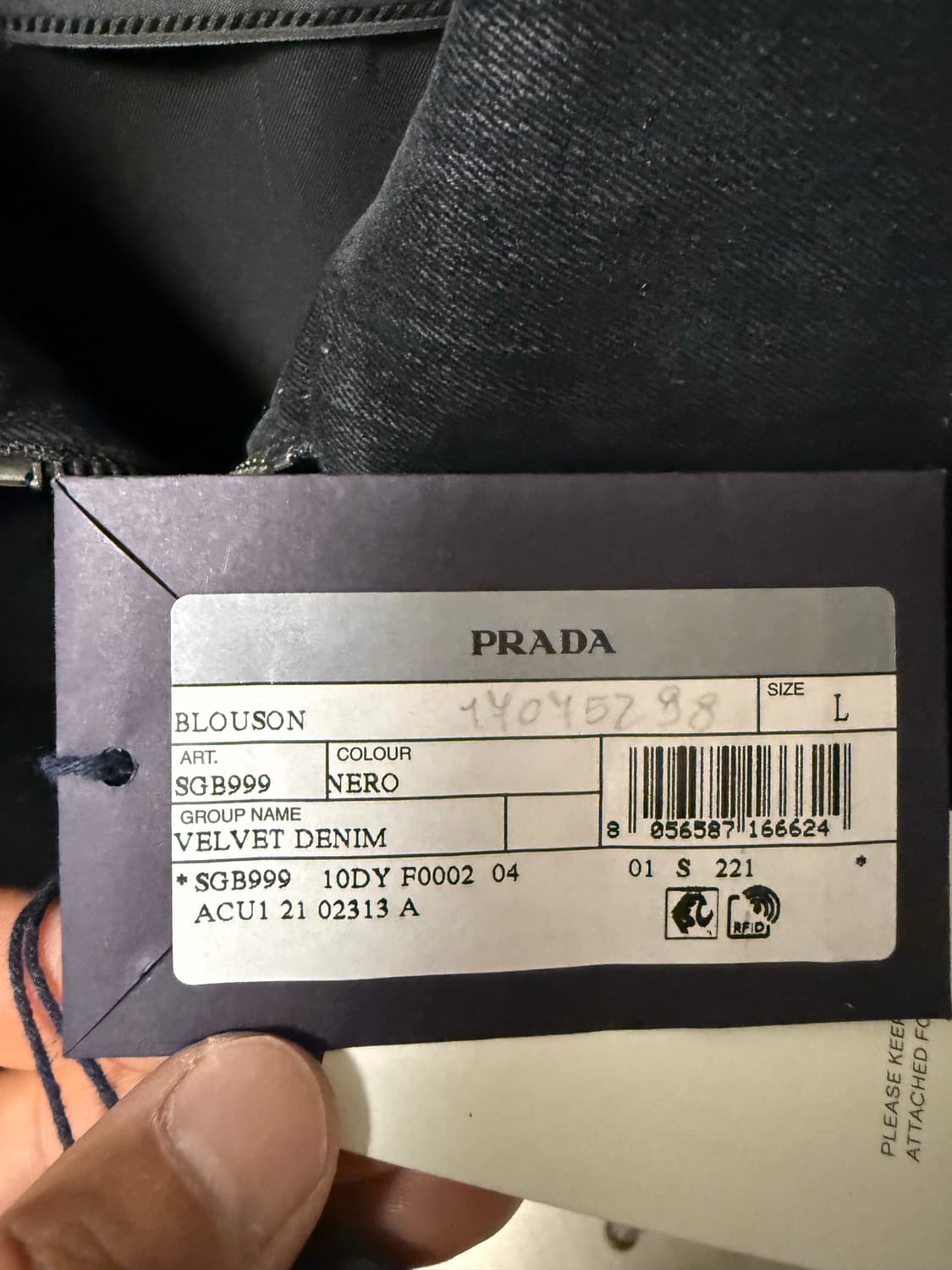 프라다 벨벳 데님 블루종 자켓 블랙 L사이즈 상품이미지2