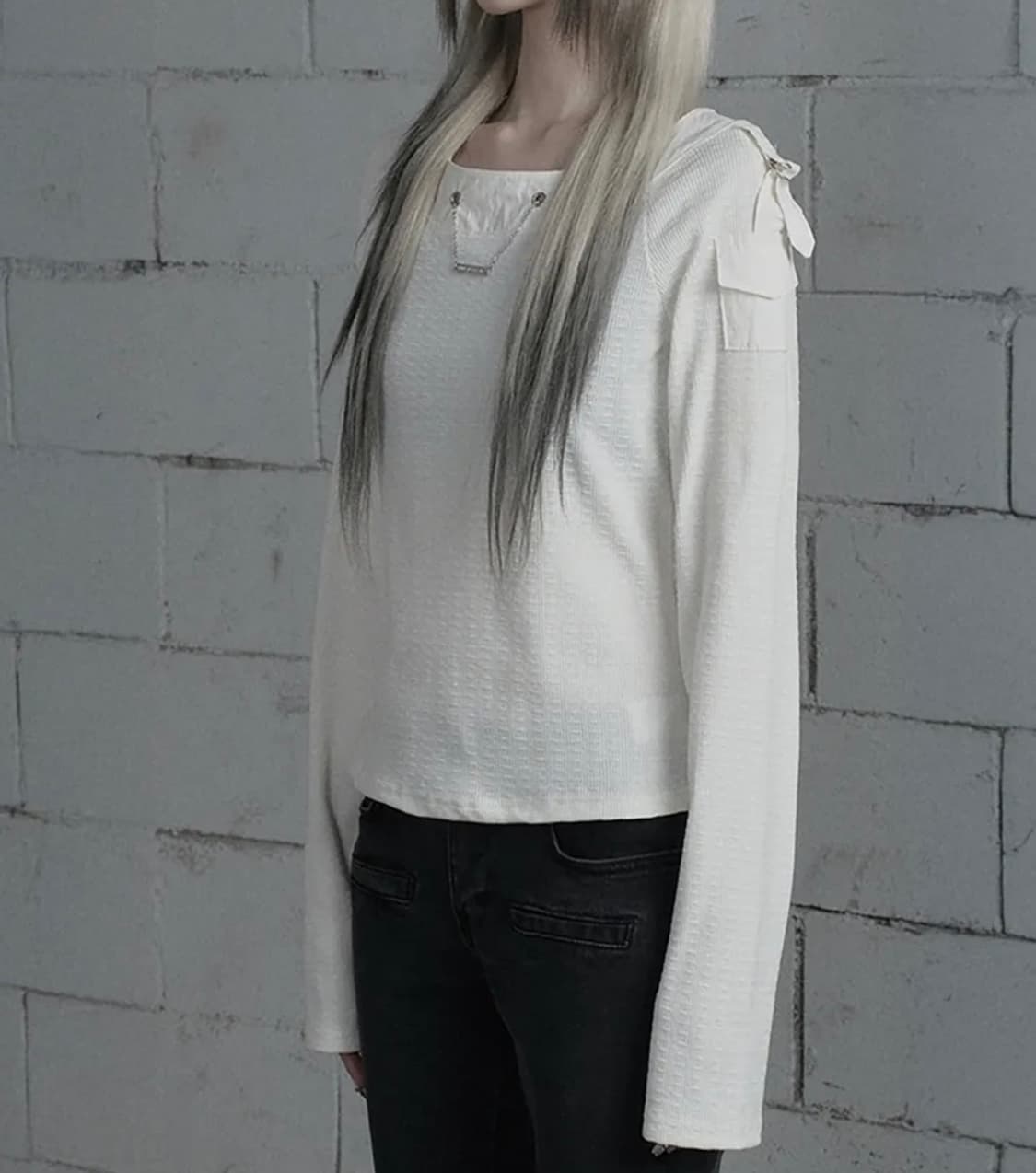 에트오소메 체인 비조 포켓 긴팔티 아이보리 상품이미지2