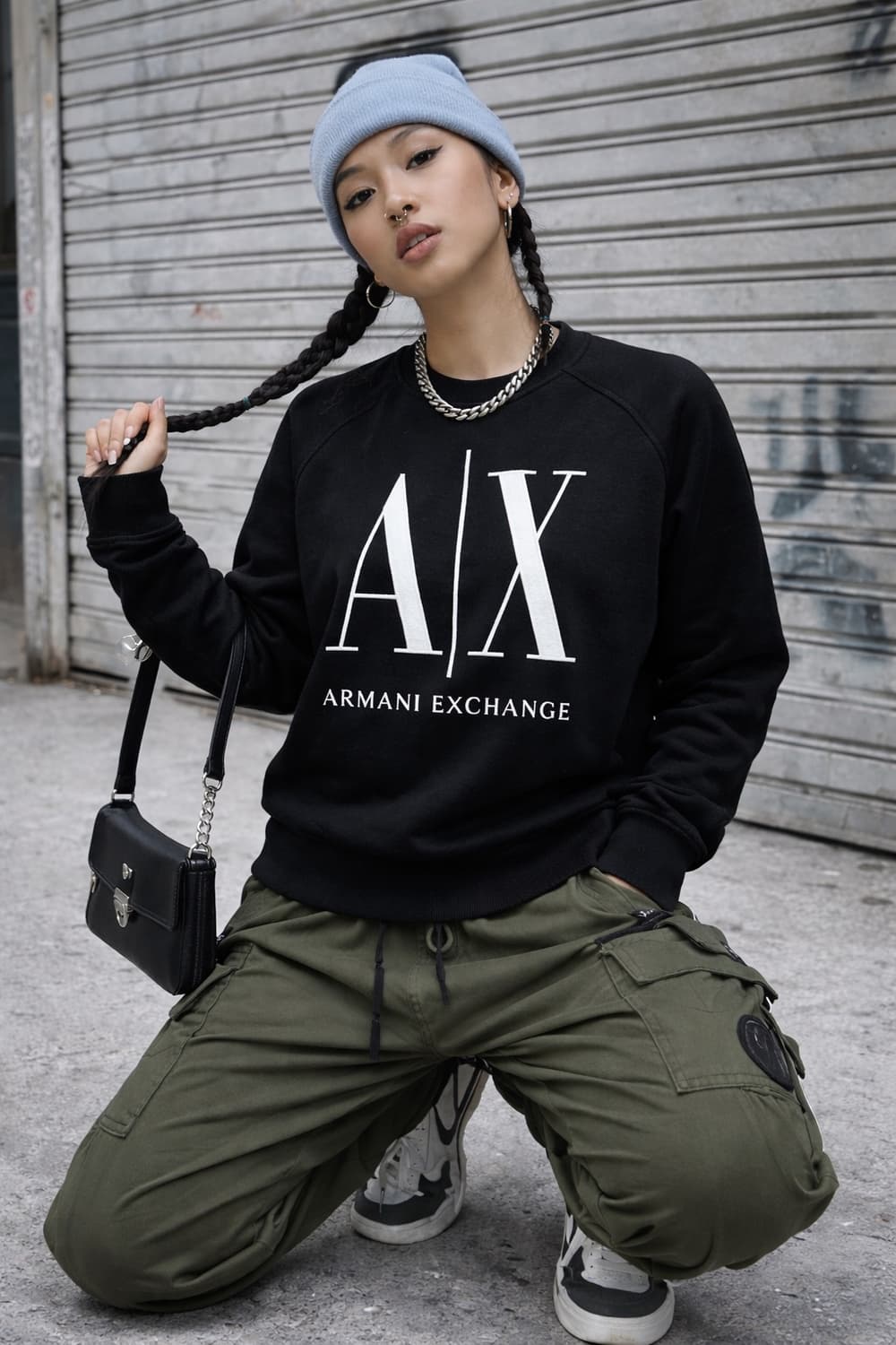 A|X Armani Exchange 빅로고 맨투맨 스웨트셔츠 (블랙) 상품이미지1