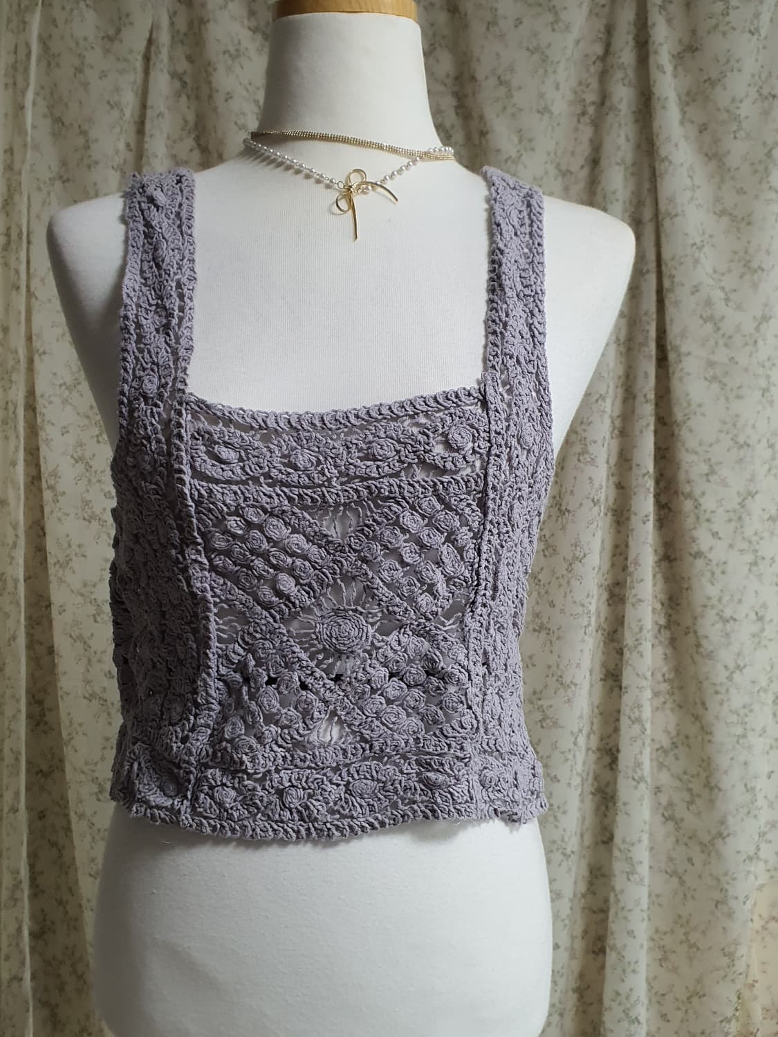 [일본빈티지] 크로셰 뜨개 민소매 탑 퍼플 상품이미지1