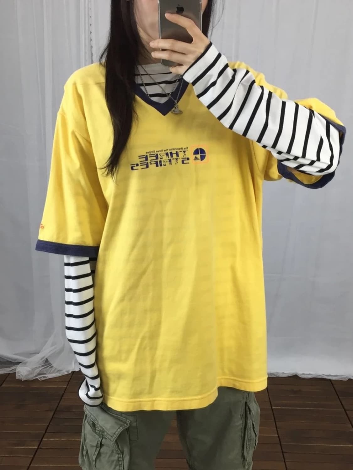 Adidas Yellow V-Neck Ringer Tee 상품이미지2