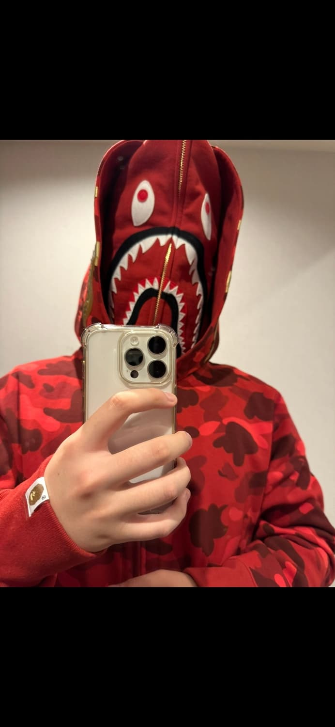 베이프 컬러 카모 더블 샤크 풀 집 후드 브라이트 레드 상품이미지1