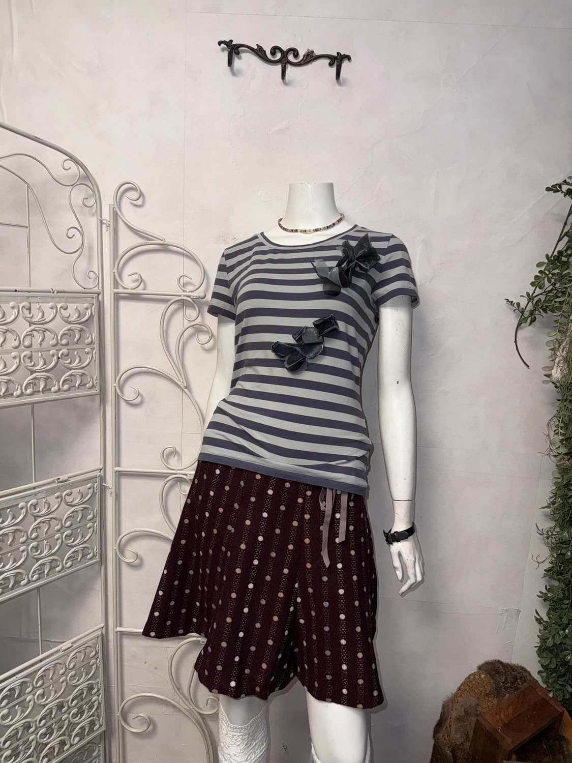 MaxMara navy blue stripe flower half t  상품이미지5