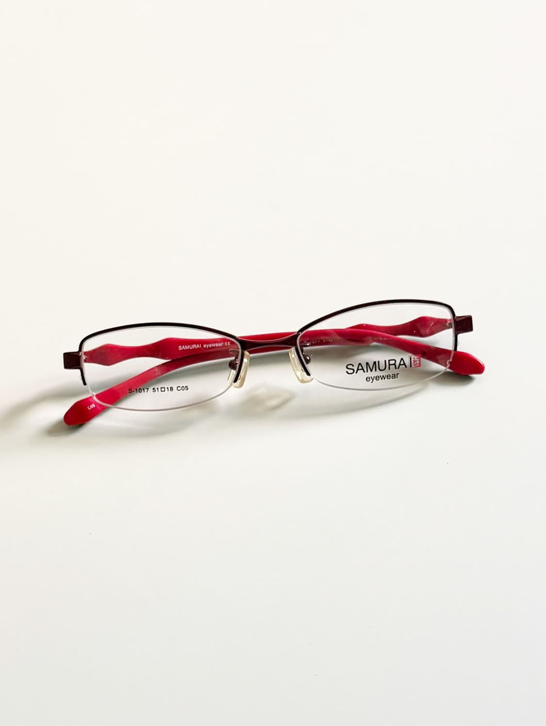 SAMURAI EYEWEAR 버건디 반무테 메탈 빈티지 안경 상품이미지1