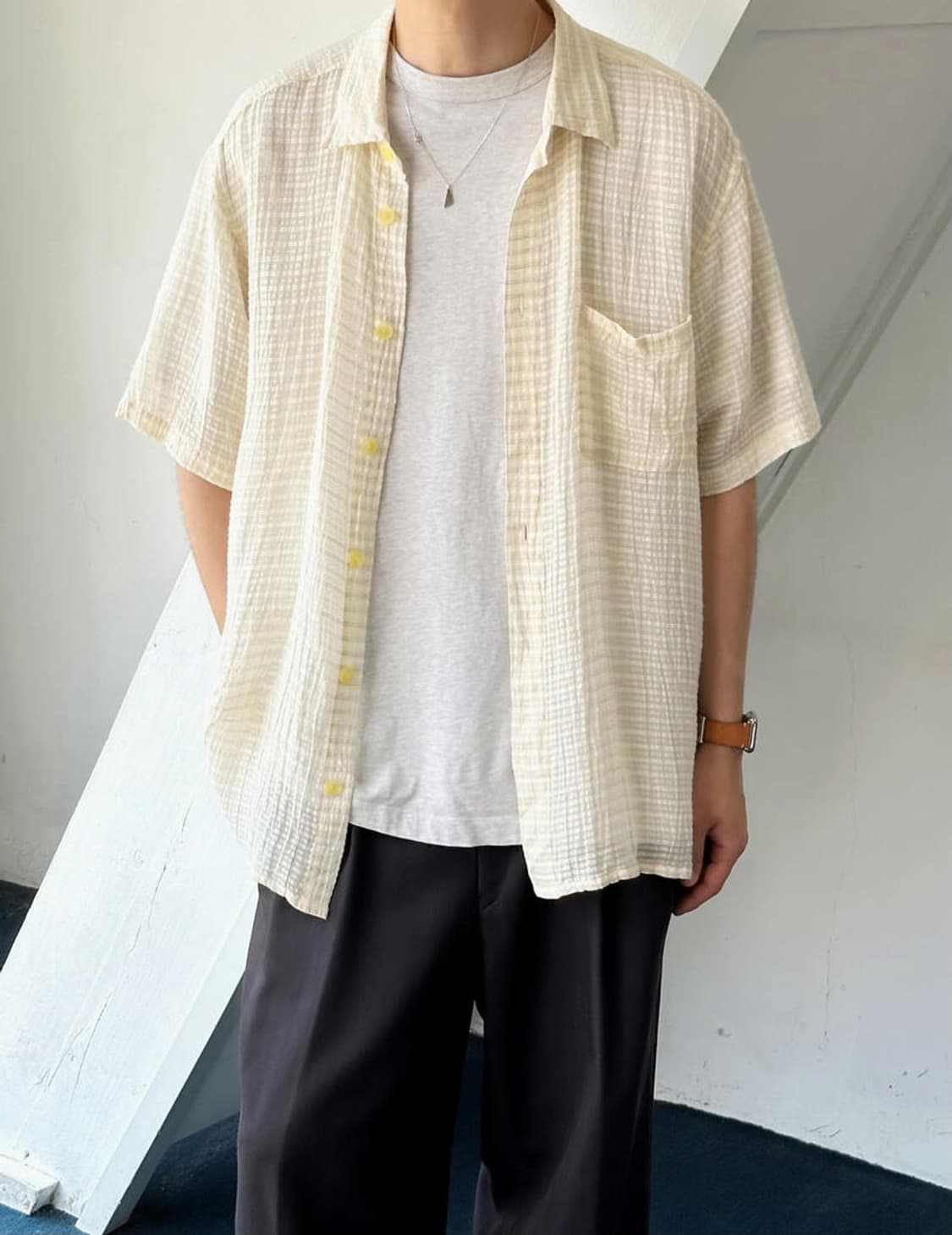 Natural fabric jacquard design half shir 상품이미지9